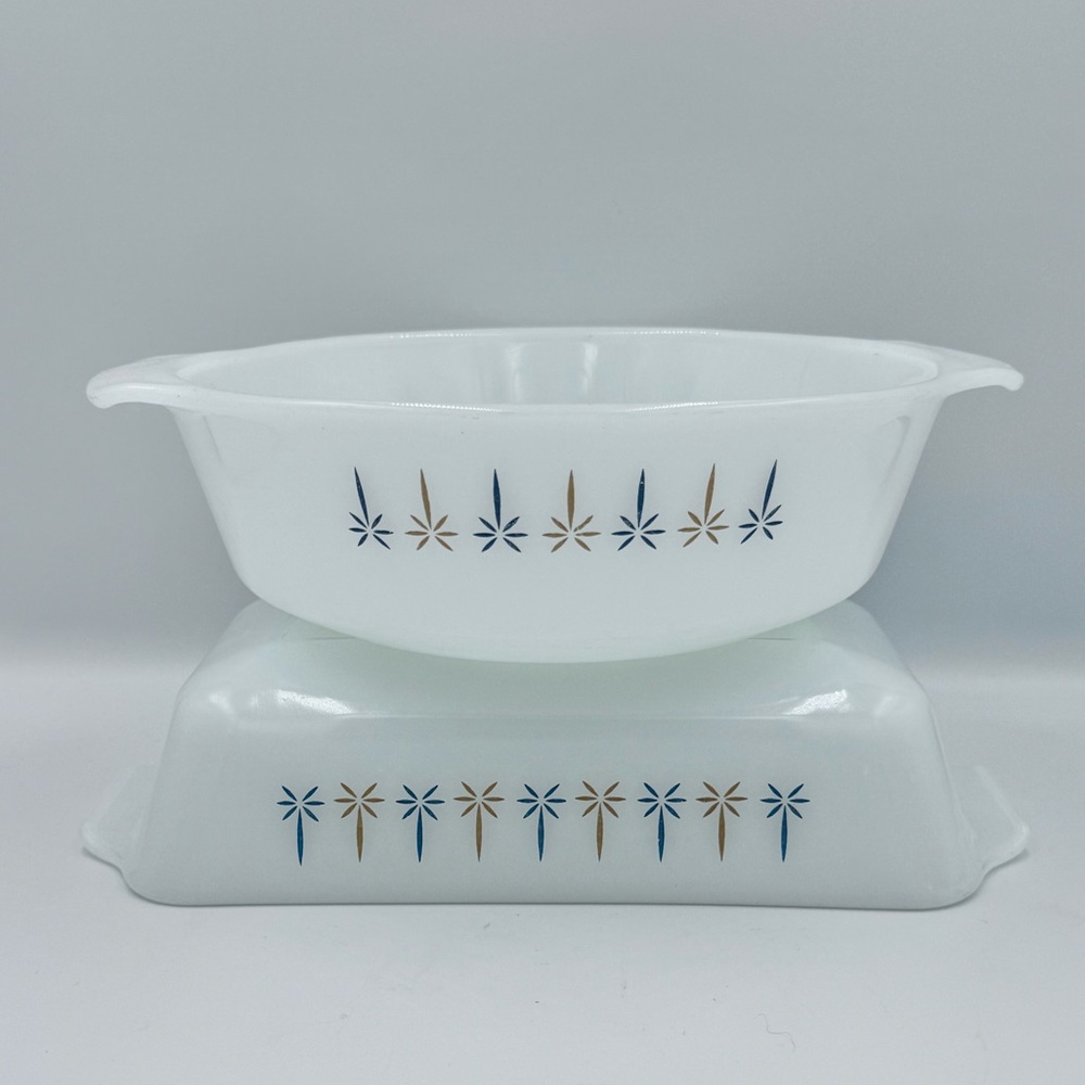 Anchor Hocking Fire King MCM Candle Glow White Glass 2pc Set